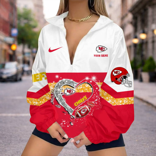 FINAL SALE - NEW CUSTOMIZED NFL01 KCC KANSAS CITY CHIEFS V-NECK ZIPPER SWEATSHIRT JACKET